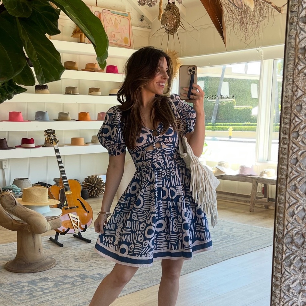 Cleobella Blue and White Patterned Mini Dress